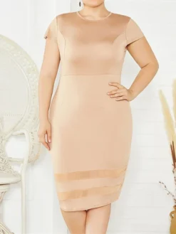 Women's Plus Size Curve Party Dress Bodycon Sheath Dress Plain Midi Dress Short Sleeve Mesh Crew Neck Fashion Party Black White Fall Winter XL XXL 3XL 4XL 5XL -HANs Plus Size Style Shop wgdnsx1694151469189