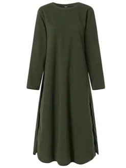 Women's Casual Dress Sweater Dress Sweatshirt Dress Midi Dress Black Army Green Gray Long Sleeve Pure Color Split Fall Winter Autumn Crew Neck Casual Winter Dress Vacation Fall Dress 2023 S M L XL -HANs Plus Size Style Shop wgxova1665476056748