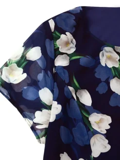 Women‘s Plus Size Curve Casual Dress Swing Dress A Line Dress Floral Long Dress Maxi Dress Short Sleeve Mesh Print Crew Neck Elegant Daily Dark Blue Summer Spring L XL XXL 3XL 4XL -HANs Plus Size Style Shop whgwon1684146510814