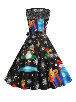 Women‘s Christmas Retro 1950s Vintage Dress Midi Dress Party Patchwork Bow Santa Claus Crew Neck Sleeveless Regular Fit Fall Winter 2023 Black White S M L XL -HANs Plus Size Style Shop whpejd1694501419848