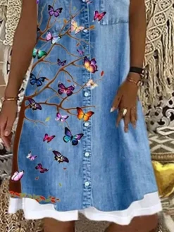 Women‘s Casual Dress Midi Dress Blue Sleeveless Animal Print Spring Summer Boat Neck Casual 2023 S M L XL XXL 3XL -HANs Plus Size Style Shop wiarzm1664527897905