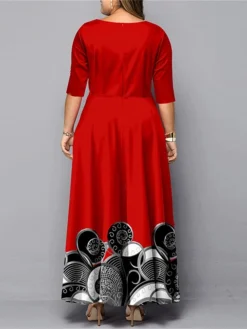 Women‘s Christmas Plus Size Curve Work Dress Semi Formal Dress A Line Dress Fashion Long Dress Maxi Dress Cut Out Print Crew Neck 3/4 Length Sleeve Polka Dot Print Loose Fit Black Red Spring Fall -HANs Plus Size Style Shop wifood1691048935634