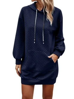 Women's Casual Dress Hoodie Dress Winter Dress Mini Dress Pocket Daily Date Going Out Active Fashion Hooded Long Sleeve 2023 Loose Fit Black Wine Navy Blue Color S M L XL XXL Size -HANs Plus Size Style Shop wilqqf1694601035989