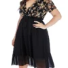 Women‘s Plus Size Curve Party Dress Cocktail Dress Wedding Guest Dress Midi Dress Black Wine Short Sleeve Floral Lace Up Summer Spring Fall V Neck Fashion Birthday Wedding Guest Vacation 2023