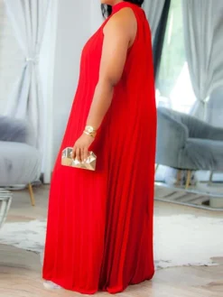 Women's Plus Size Curve Shift Dress Solid Color Halter Neck Ruched Sleeveless Spring Summer Basic Maxi Long Dress Casual Daily Dress -HANs Plus Size Style Shop wiywkn1654676765404