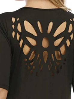 Women‘s Plus Size Curve Work Dress Sheath Dress Black Dress Fashion Midi Dress Cut Out Crew Neck Half Sleeve Plain Regular Fit Black Summer Spring L XL XXL 3XL 4XL -HANs Plus Size Style Shop wjuflq1691463950116