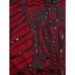 Women's Retro 1920s Fringe Dress Midi Dress Party Halloween Sequins Tassel Fringe Floral V Neck Sleeveless Regular Fit Spring Fall 2023 Silver Red S M L XL -HANs Plus Size Style Shop wjyqmy1692858179651