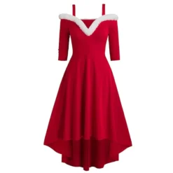 Women's Christmas Swing Dress Skater Dress Green Red Black Long Sleeve Pure Color Cold Shoulder Plus High Low Winter Fall V Neck Classic ModernFall Dress Slim 2022 S M L XL 2XL 3XL / Winter Dress -HANs Plus Size Style Shop wjzdpt1665747075401