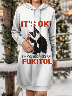 Women's Hoodie Dress Casual Dress Mini Dress Warm Fashion Outdoor Holiday Vacation Hoodie Print Animal Loose Fit White Blue Fuchsia S M L XL XXL -HANs Plus Size Style Shop wldocy1697542903384