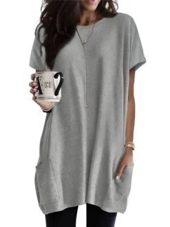 Women's Casual Dress T Shirt Dress Tee Dress Shift Dress Mini Dress Black White Pink Short Sleeve Pure Color Pocket Summer Spring Crew Neck Classic Loose Fit 2023 S M L XL XXL -HANs Plus Size Style Shop wnxjgl1670920579955