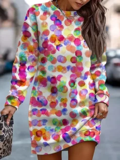 Women's Casual Dress Sweatshirt Dress Winter Dress Floral Geometric Print Crew Neck Mini Dress Fashion Streetwear Outdoor Daily Long Sleeve Loose Fit White Pink Blue Fall Winter S M L XL XXL -HANs Plus Size Style Shop wphjvr1694076181888