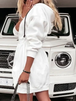 Women's Casual Dress Hoodie Dress Mini Dress Active Fashion Outdoor Going Out Weekend Hoodie Zipper Pocket Solid Color Loose Fit Black White Fuchsia S M L XL XXL -HANs Plus Size Style Shop wqaozn1695781026472