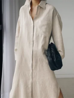 Women's Shirt Dress Casual Dress Linen Dress Maxi Long Dress Winter Dress Daily Holiday Polyester Casual Mature Shirt Collar Zipper Button Long Sleeve Summer Spring Fall 2023 Loose Fit Black Navy -HANs Plus Size Style Shop wqibvr1655346768404
