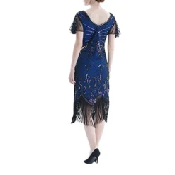 Women's Retro 1920s Fringe Dress Midi Dress Party Halloween Sequins Tassel Fringe Floral V Neck Short Sleeve Regular Fit Spring Fall 2023 Black Red S M L XL -HANs Plus Size Style Shop wqtklc1692849726914