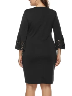 Women‘s Plus Size Curve Party Dress Wedding Guest Dress Black Dress Bodycon Mini Dress Pink 3/4 Length Sleeve Pure Color Patchwork Fall Winter Autumn Crew Neck Fashion Wedding Guest Vacation -HANs Plus Size Style Shop wrwubh1692179043526