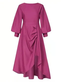 Women‘s Party Dress Work Dress A Line Dress Midi Dress Black Fuchsia Green Long Sleeve Pure Color Ruched Winter Fall Spring Crew Neck Fashion Winter Dress Office Daily 2023 S M L XL XXL 3XL -HANs Plus Size Style Shop wsvuqn1635849312730