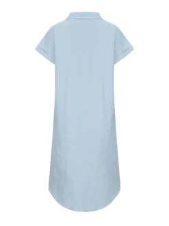 Women's Casual Dress Denim Shirt Dress Midi Dress Denim Fashion Casual Outdoor Daily Vacation Shirt Collar Button Pocket Short Sleeve Summer Spring Fall 2023 Loose Fit Navy Blue Blue Sky Blue Plain S -HANs Plus Size Style Shop wttjej1675073407872