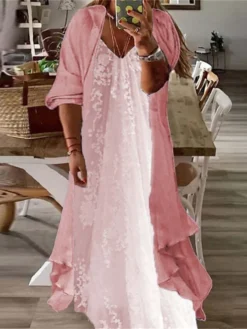 Women‘s Plus Size Curve Two Piece Dress Casual Dress Floral V Neck Maxi Dress Print Half Sleeve Fall Spring Dress Casual Daily Vacation Dress -HANs Plus Size Style Shop wuimly1649760912609