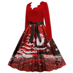Women's Christmas Party Dress Swing DressKnee Length Dress Green Wine Dark Green Red Black Long Sleeve Santa Claus Elk Snowman Print Fall Winter V Neck Vintage Party Elegant Party 2022 S M L XL XXL -HANs Plus Size Style Shop wveeyu1665475510210