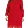 Women‘s Plus Size Curve Lace Dress Work Dress A Line Dress Solid Color Midi Dress Long Sleeve Lace Crew Neck Fashion Office Black White Spring Fall L XL XXL 3XL 4XL