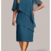 Women's Plus Size Curve Party Dress Cocktail Dress Chiffon Dress Plain Midi Dress Half Sleeve Ruffle Layered V Neck Fashion Party Blue Fall Winter L XL XXL 3XL 4XL