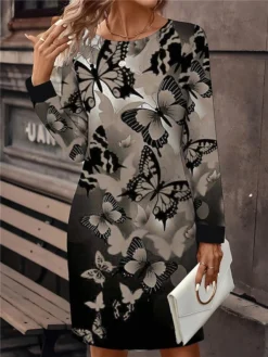 Women's Casual Dress Sweatshirt Dress Mini Dress Active Fashion Outdoor Holiday Vacation Crew Neck Print Print Loose Fit Red Purple Gray S M L XL XXL -HANs Plus Size Style Shop wvzhnr1696941492668