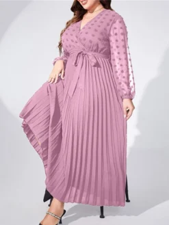 Women's Plus Size Prom Dress Party Dress Wedding Guest Dress Long Dress Maxi Dress Light Purple Long Sleeve Pure Color Lace Up Fall Winter Autumn V Neck Fashion Winter Dress Evening Party Wedding -HANs Plus Size Style Shop wwpdnc1693535308890