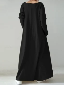 Women's Long Dress Maxi Dress Casual Dress Shift Dress Swing Dress Pure Color Casual Classic Daily Weekend Pocket Long Sleeve V Neck Dress Loose Fit Black Yellow Navy Blue Winter Fall S M L XL XXL -HANs Plus Size Style Shop wxbbnr1672293427148