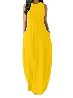 Women's Casual Dress Swing Dress Long Dress Maxi Dress Light Pink Black Yellow Sleeveless Pure Color Pocket Summer Spring Crew Neck Casual 2023 S M L XL XXL 3XL 4XL 5XL -HANs Plus Size Style Shop wxbfjf1655446840874