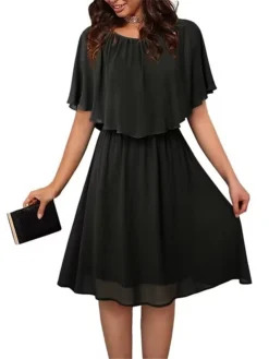 Women's Casual Dress Summer Dress Plain Dress Midi Dress Fake Two Piece Outdoor Street Daily Fashion Streetwear Crew Neck Short Sleeve 2023 Loose Fit Black White Wine Color S M L XL XXL Size -HANs Plus Size Style Shop wxfltw1689248933361