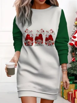 Women's Christmas Casual Dress Sweatshirt Dress Mini Dress Warm Fashion OutdoorVacation Crew Neck Print Geometric Santa Claus Loose Fit Wine Red Burgundy S M L XL XXL -HANs Plus Size Style Shop wxfoqx1695365429242