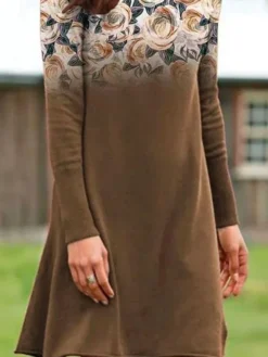 Women's Casual Dress Hoodie Dress Winter Dress Floral Print Hooded Mini Dress Elegant Ethnic Home Street Long Sleeve Regular Fit Brown Fall Winter S M L XL XXL -HANs Plus Size Style Shop wxrwld1693991602699