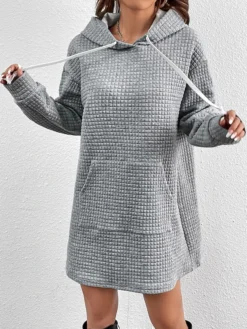 Women's Casual Dress Hoodie Dress Mini Dress Fashion Daily Outdoor Vacation Going Out Crew Neck Pocket Pure Color Pure Color Loose Fit Gray S M L XL XXL -HANs Plus Size Style Shop wyifqv1693555717310
