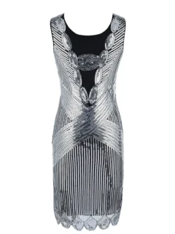 Women's Retro 1920s Sequin Dress Mini Dress Party Halloween Sequins Patchwork Geometric Crewneck Sleeveless Regular Fit Spring Fall 2023 Silver Black S M L XL -HANs Plus Size Style Shop wzgsvh1692947281000