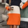 Women's Casual Dress Hoodie Dress Winter Dress Color Block Stripe Patchwork Hooded Mini Dress Active Fashion Daily Date Long Sleeve Regular Fit Orange Fall Autumn S M L XL XXL