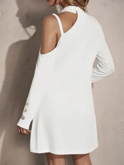 Women's Casual Dress Plain Dress Spring Dress Mini Dress Cold Shoulder Daily Date Going Out Fashion Basic Stand Collar Long Sleeve 2023 Loose Fit Black White Pink Color S M L XL XXL Size -HANs Plus Size Style Shop wzzkxa1695888769645
