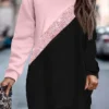 Women's Casual Dress Sweatshirt Dress Winter Dress Geometric Color Block Print Crew Neck Mini Dress Fashion Streetwear Outdoor Daily Long Sleeve Loose Fit Pink Blue Apricot Fall Winter S M L XL XXL