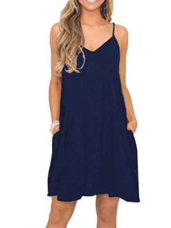 Women's Casual Dress Strap Dress Mini Dress Black Wine Dark Blue Sleeveless Pure Color Pocket Summer Spring Spaghetti Strap Stylish Loose Fit 2023 S M L XL XXL -HANs Plus Size Style Shop xauvjg1645096567483
