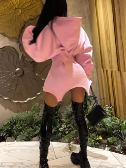 Women's Casual Dress Hoodie Dress Mini Dress Active Vacation Formal Holiday Vacation Hoodie Design Solid Color Slim Black White Pink S M L XL -HANs Plus Size Style Shop xaztst1697107033631