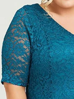 Women's Plus Size Curve Party Dress Lace Dress Cocktail Dress Midi Dress Blue Purple Half Sleeve Pure Color Lace Summer Spring Fall V Neck Fashion Birthday Wedding Guest Vacation 2023 XL XXL 3XL -HANs Plus Size Style Shop xbmlcz1692156274294
