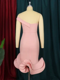 Women's Plus Size Curve Party Dress Cocktail Dress Bodycon Plain Midi Dress Sleeveless Ruffle Backless One Shoulder Fashion Party Pink Fall Winter XL XXL 3XL 4XL -HANs Plus Size Style Shop xbwcgs1694425964959