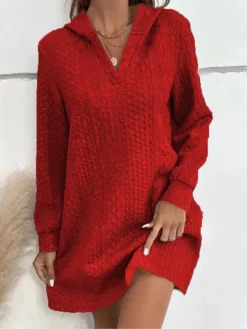 Women's Hoodie Dress Casual Dress Mini Dress Fashion Daily Outdoor Holiday Vacation Hoodie Knit Solid Color Loose Fit Black Red Blue S M L XL XXL -HANs Plus Size Style Shop xcbqbq1697541638397