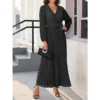 Women's Swing Dress Plain Dress Long Dress Maxi Dress Lace Up Pleated Daily Holiday Date Fashion Modern V Neck Long Sleeve 2023 Regular Fit Black Yellow Blue Color S M L XL XXL Size