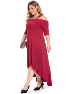 Women‘s Plus Size Curve Party Dress Swing Dress Formal Dress Solid Color Midi Dress Half Sleeve Hollow Out Plus High Low V Neck Elegant Party Black White Summer Spring L XL XXL 3XL 4XL -HANs Plus Size Style Shop xdpvhh1694769364224