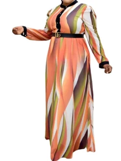 Women‘s Plus Size Curve Swing Dress Color Gradient Crew Neck Long Sleeve Fall Winter Casual Maxi Long Dress Daily Vacation Dress -HANs Plus Size Style Shop xejnii1664180469212