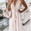Women's Casual Dress Swing Dress Plain Dress Plain Lace V Neck Maxi Dress Basic Elegant Outdoor Daily Sleeveless Regular Fit White Spring Summer S M L XL