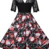 Women's Christmas Casual Dress Lace Dress Midi Dress Black Short Sleeve Santa Claus Hat Lace Print Winter Fall V Neck Vintage Elegant Casual 2022 S M L XL 2XL 3XL