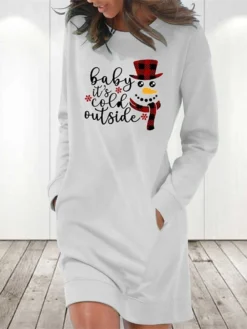 Women's Casual Dress Sweatshirt Dress Shift Dress Mini Dress Light Blue White Grey Long Sleeve Letter Pocket Fall Winter Autumn Crew Neck Stylish Winter Dress Christmas Fall Dress Loose Fit 2023 S M -HANs Plus Size Style Shop xfhlvm1666175527097