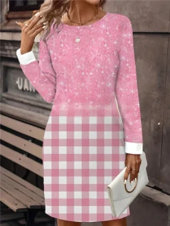 Women's Casual Dress Sweatshirt Dress Mini Dress Active Fashion Outdoor Holiday Vacation Crew Neck Print Geometric Print Loose Fit White Pink Gray S M L XL XXL