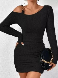 Women's Casual Dress Bodycon Sheath Dress Mini Dress Ruched Cold Shoulder Outdoor Street Daily Active Fashion One Shoulder Long Sleeve 2023 Regular Fit Black Gray Color S M L XL XXL Size -HANs Plus Size Style Shop xfttoy1692936833754